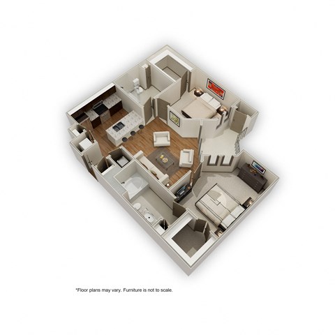 Floor plan for 2 beds, 2 baths, 1036 sqft